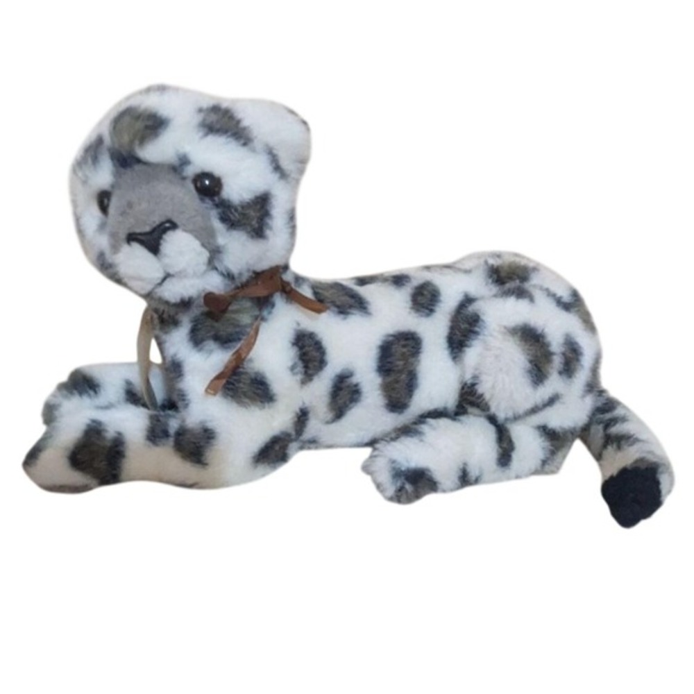 Vintage Dakin Fun Farm Snow Leopard Plush White‎ Grey Spotted Stuffed Animal 12n
